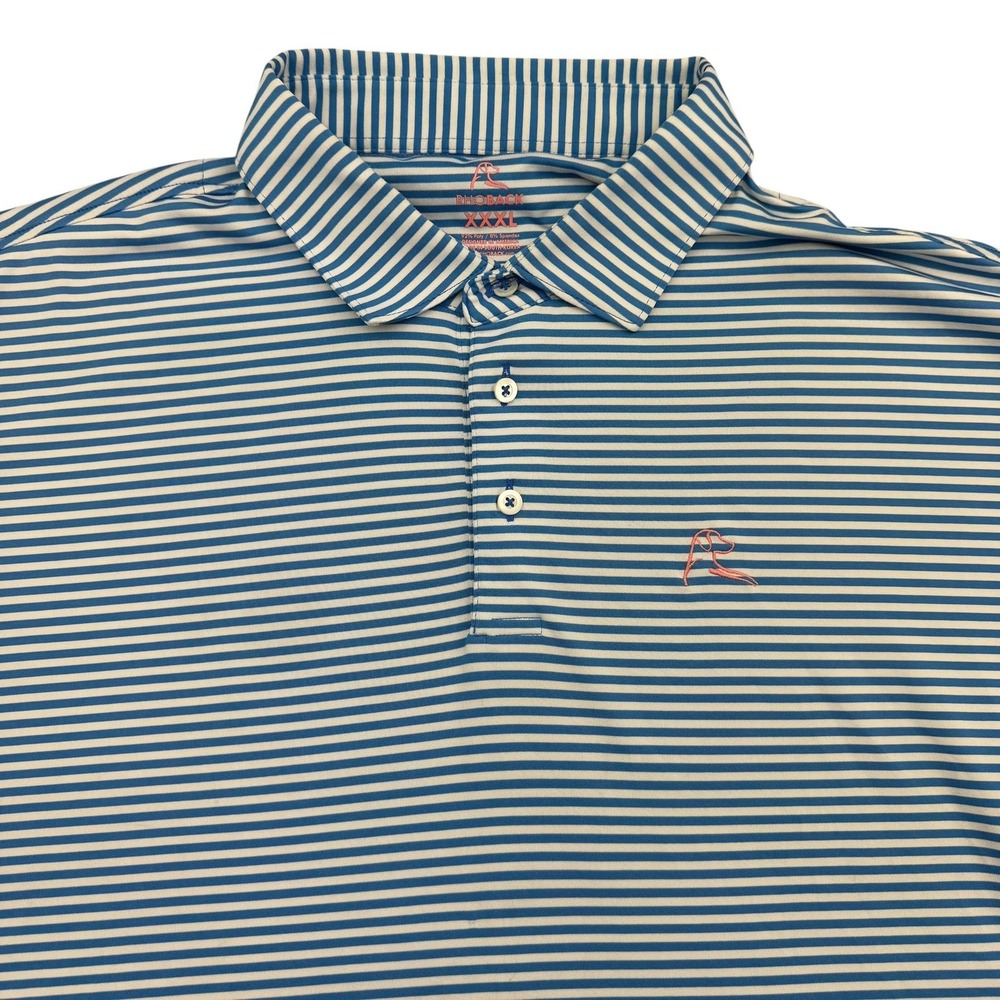 Rhoback Polo Shirt Mens 3XL Blue Striped Golf Performance Stretch Dog Logo